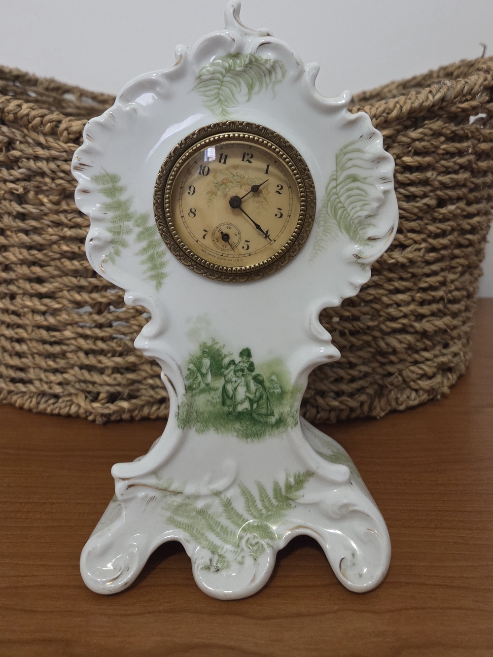 Antique New Haven Porcelain Mantle Desk Clock- As Is